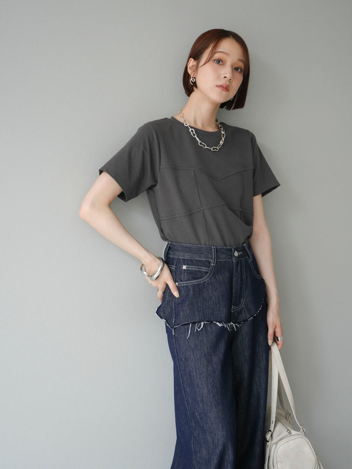 [SET]ビスチェデザインTシャツ+ヒップデザインデニムパンツ(2set)