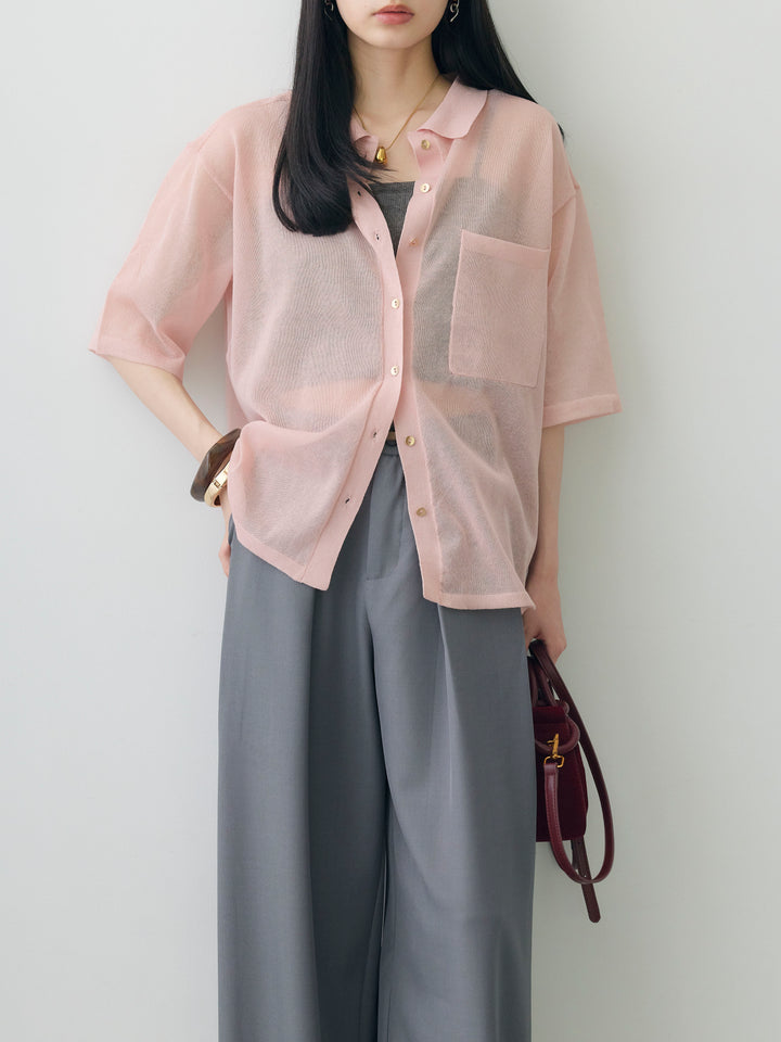 [SET]シアーハーフラメニットシャツ+シアーハーフラメニットシャツ(2set)
