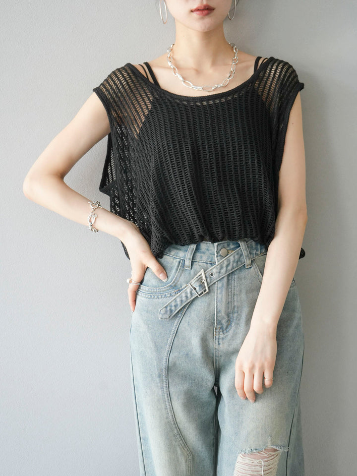 [Pre-order] Mesh knit balloon top/black