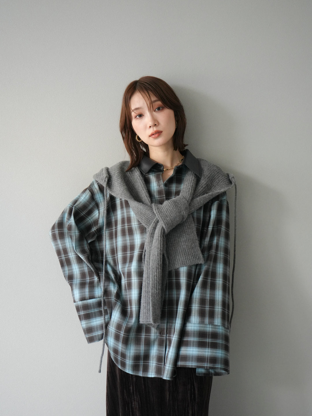 [予約]フードニットマフラー/チャコール