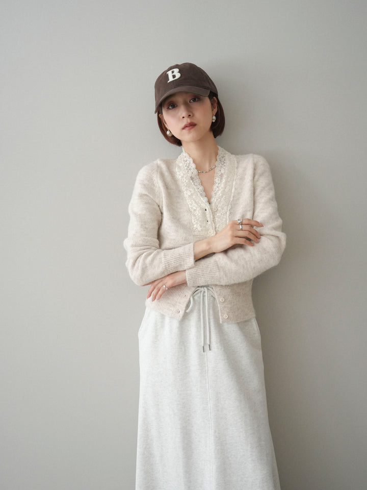 [SET]レースネックコンパクトニットカーディガン+選べるアクセセット(2set)