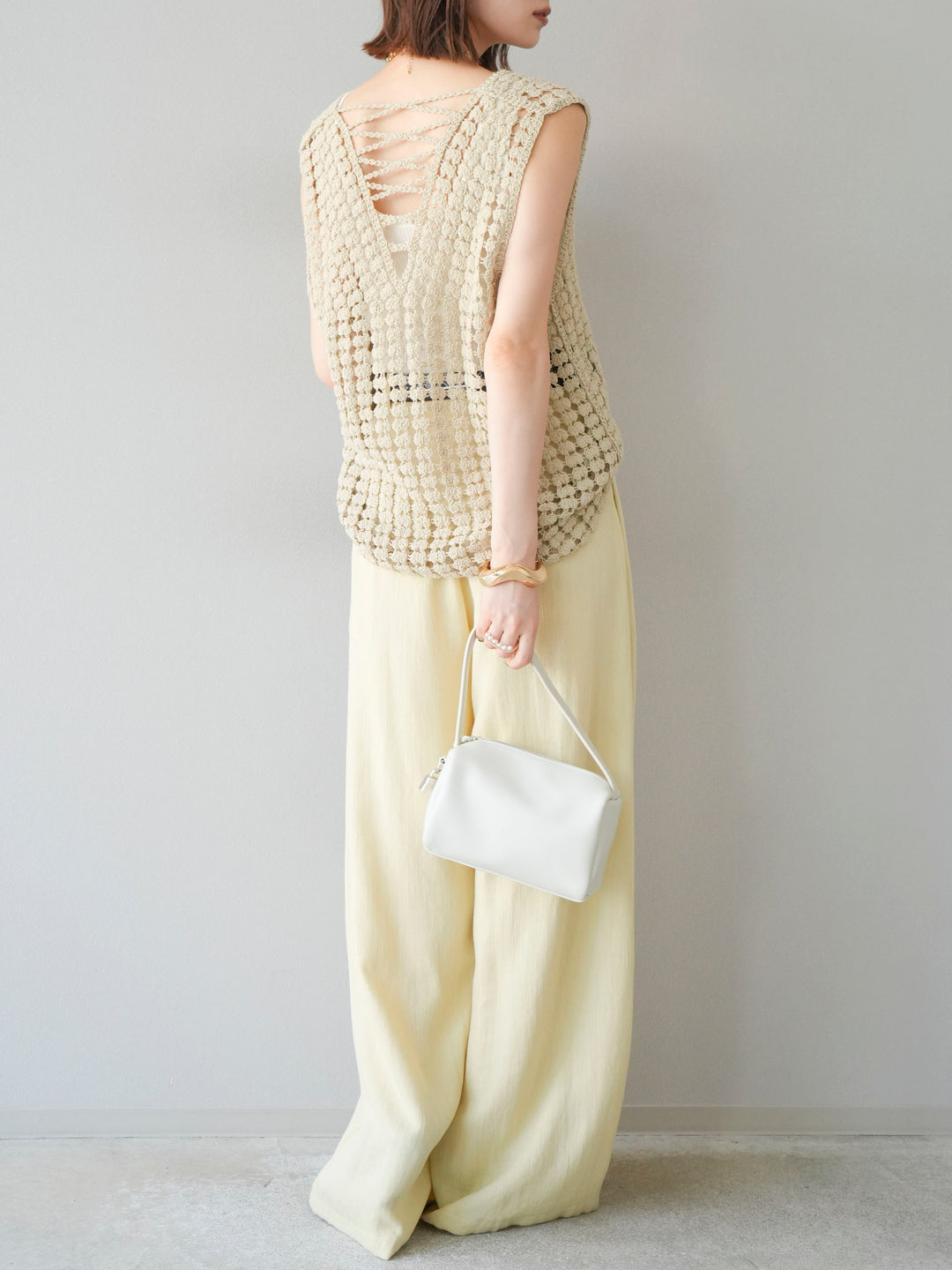 [予約]スカーフベルト付3タックワイドパンツ/イエロー