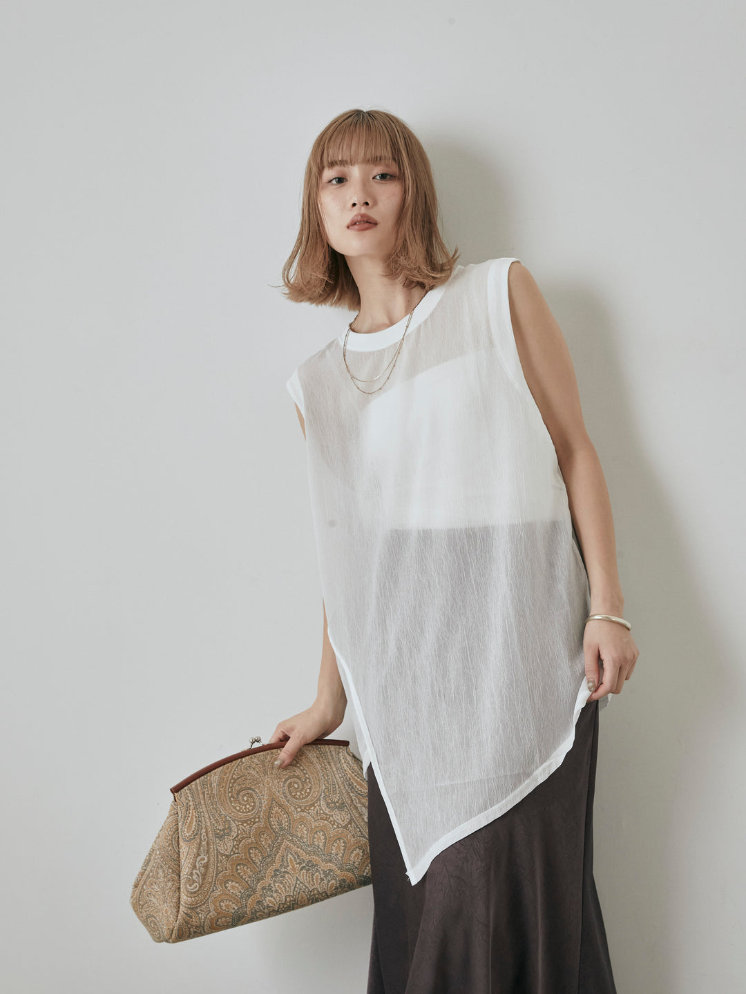 [予約]シアーワッシャーアシンメトリープルオーバー/ホワイト