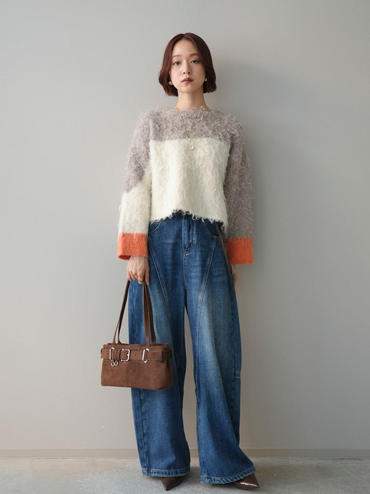 [予約]裏起毛加工デニムカーブパンツ/blue