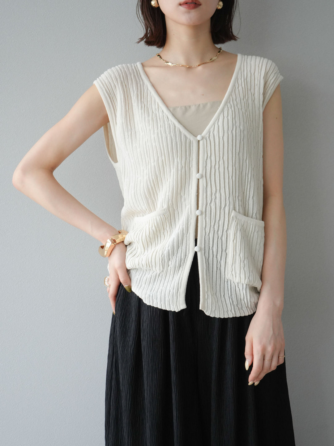 [SET] 波浪夏季針織背心+柳葉寬腿褲（2件套）