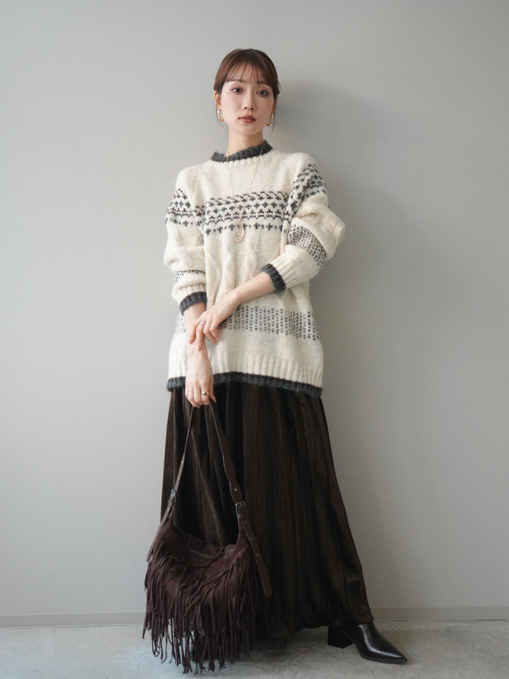 [予約]ワッシャーベロアプリーツスカート/brown