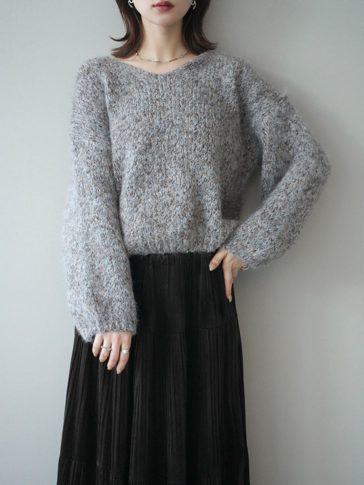 [SET]Vネックミックスヤーンニットプルオーバー+Vネックミックスヤーンニットプルオーバー(2set)