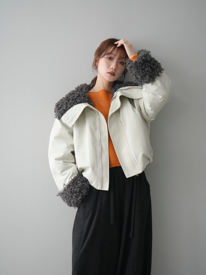 [SET]プードルファーダウンジャケット+アンゴラタッチボートネッククロップドプルオーバー(2set)