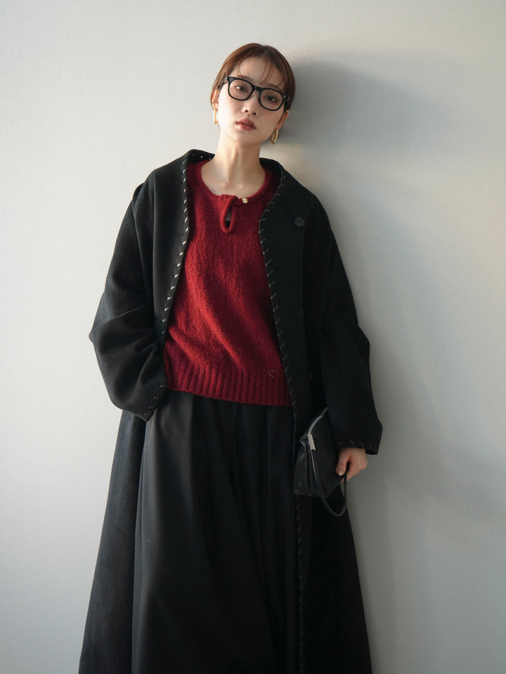 [SET]ハンドステッチ裏中綿ロングコート+テープベルトタックバギーパンツ(2set)