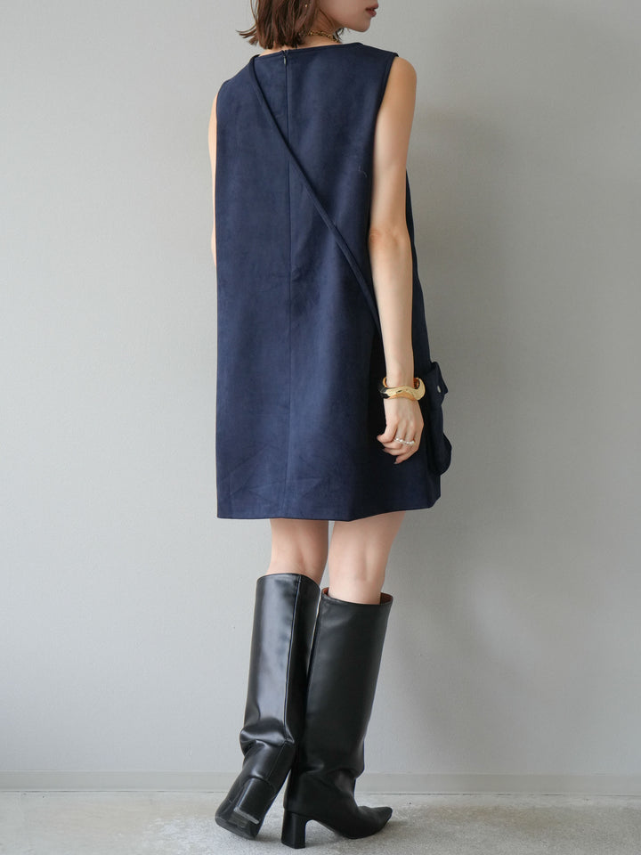 [予約]ショルダーポーチ付スウェードミニワンピース/ネイビー