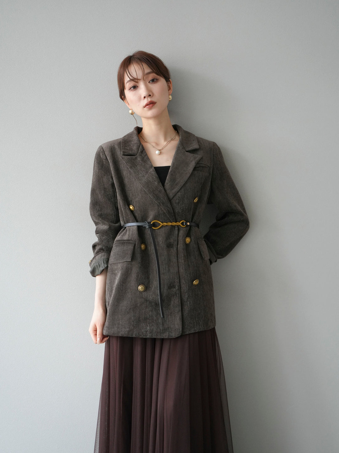 [SET]ベロアダブルジャケット+チュールボリュームスカート(2set)