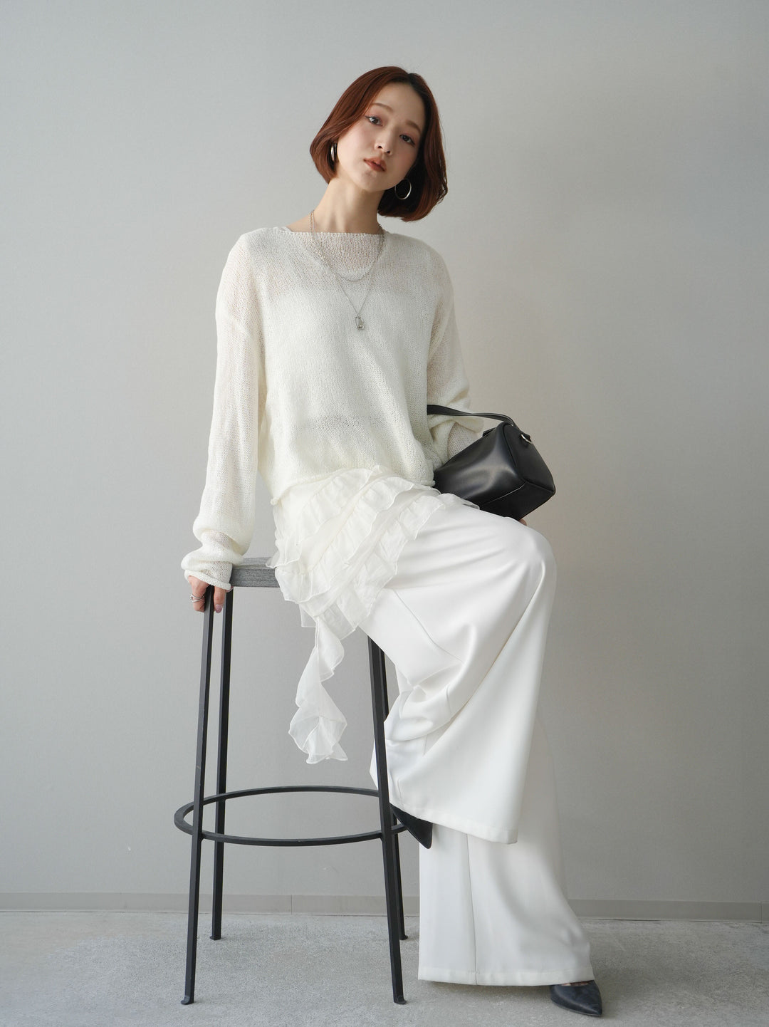 [予約]ラッフルオーガンジータンクトップ＆ニットアンサンブル/white