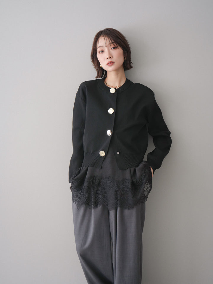 [SET]メタルボタンクルーネックニットカーディガン+選べるアクセセット(2set)