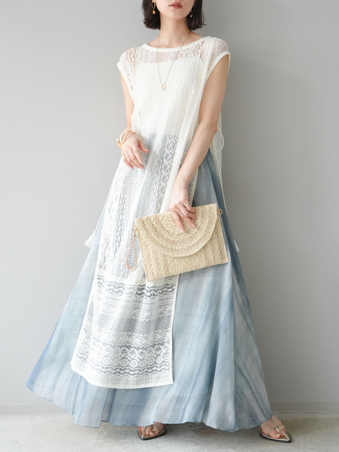 【預購】Nuance 透視喇叭裙/綠色