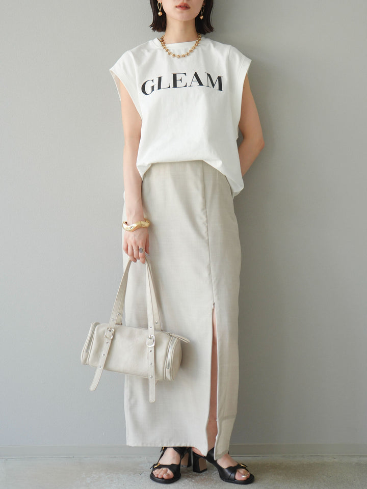 [予約]リネンライクZIPスリットタイトスカート/エクリュ