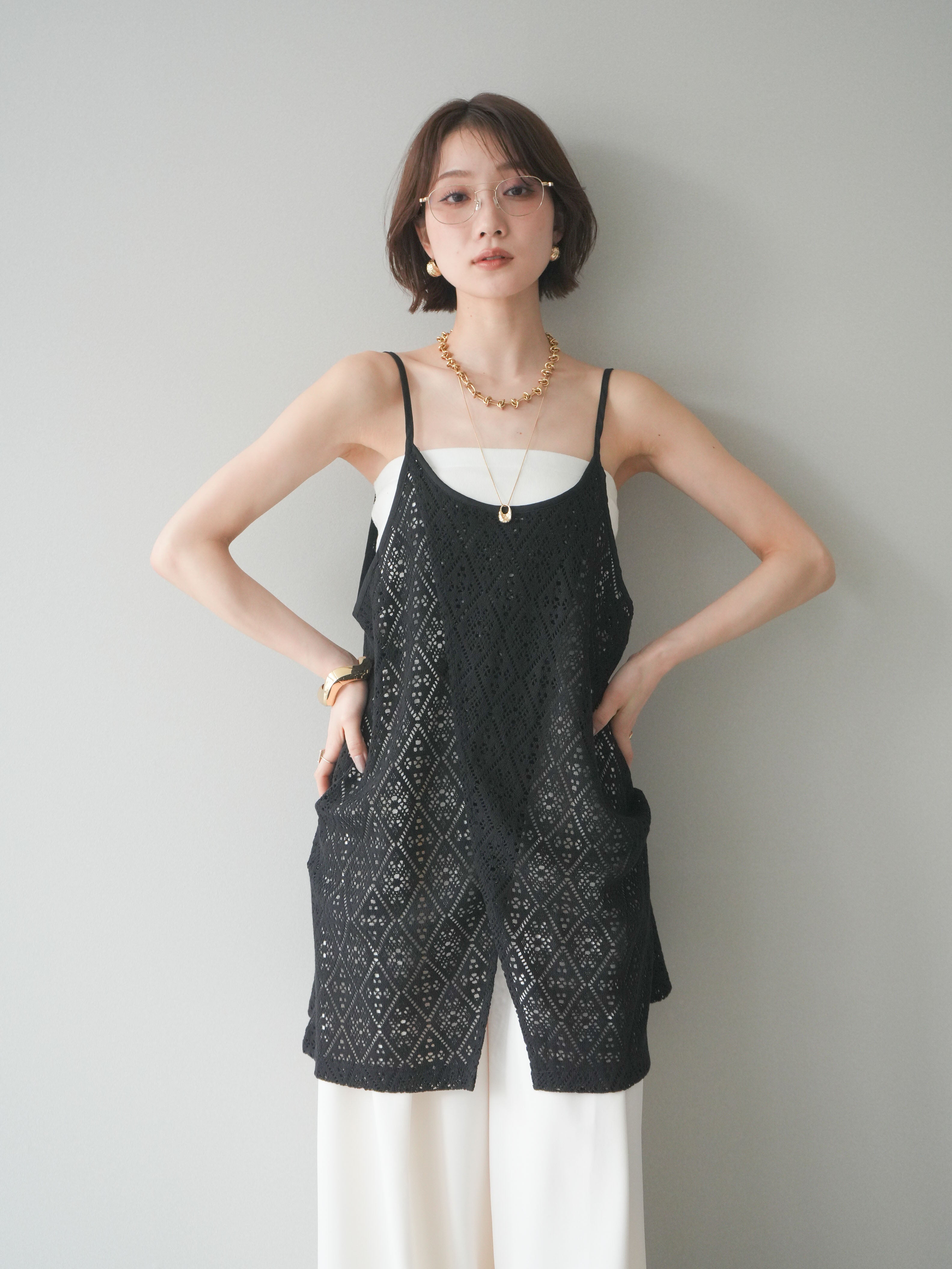 searoomlynn 3D Embroideryチュニックキャミ ブラック Sannomiyastaff coordinate 🕶️🖤 ◻︎3D Embroideryチュニックキャミ