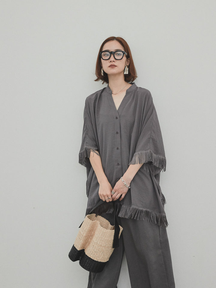 [SET] 方形流蘇斗篷襯衫 + 方形流蘇斗篷襯衫（2 件套）
