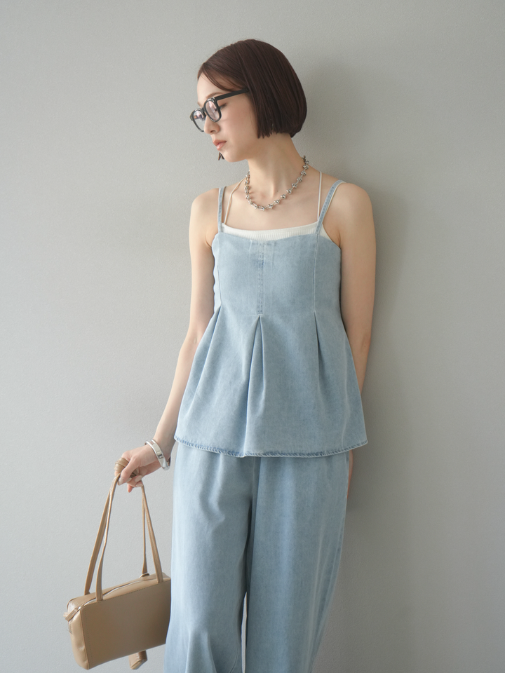 [SET]デニムタックフレアキャミソール＆イージーワイドパンツSET UP(2set)