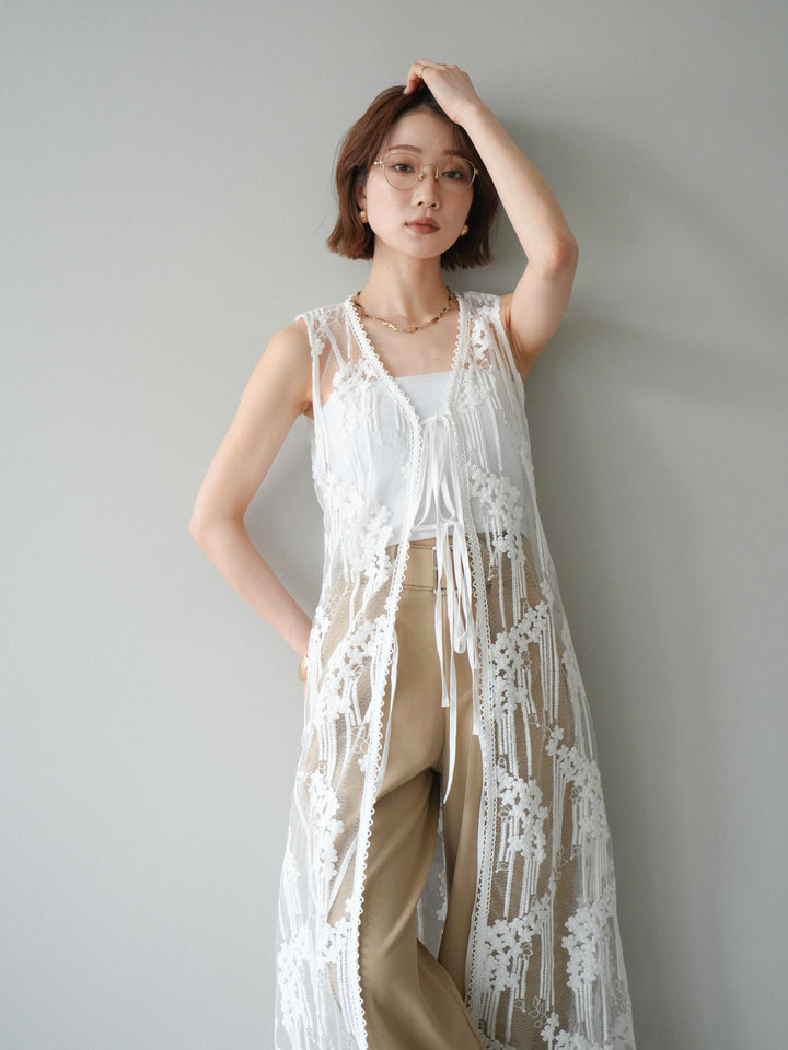 【預購】設計師蕾絲長裙配馬甲 / 白色