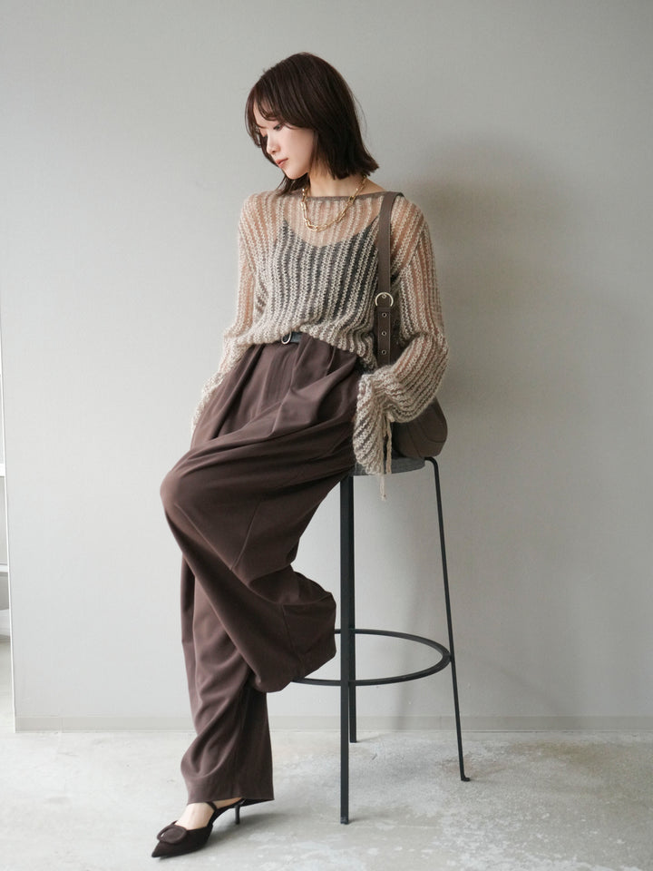 [予約]ストライプメッシュニットプルオーバー/ベージュ