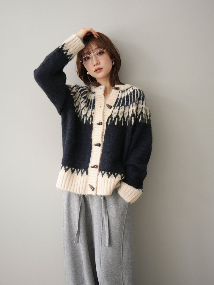 [SET]トグルボタン求心柄ニットカーディガン+トグルボタン求心柄ニットカーディガン(2set)