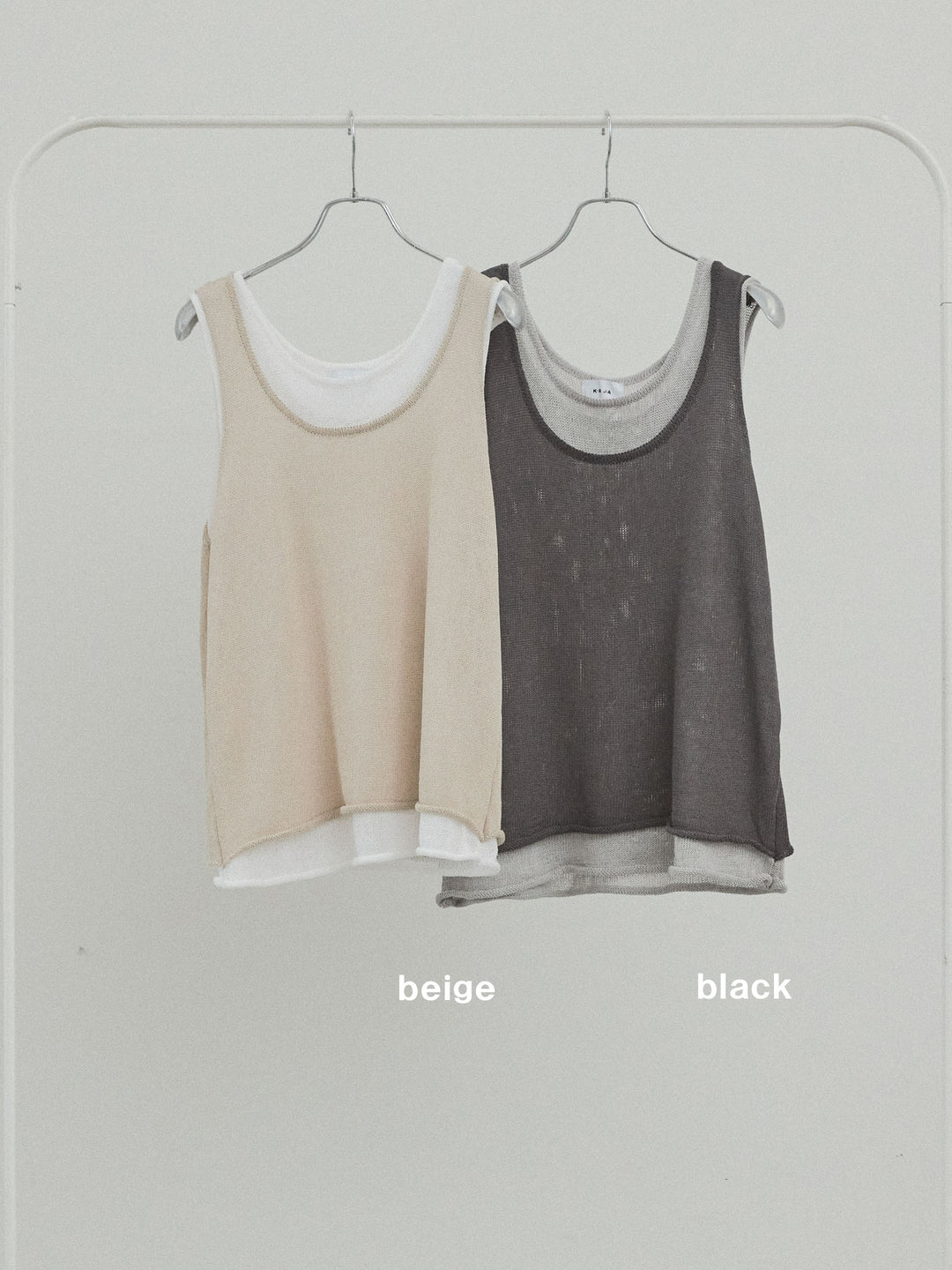 [SET]バイカラーレイヤードニットタンクトップ+ワッシャーサテンレイヤードスカートパンツ(2set)