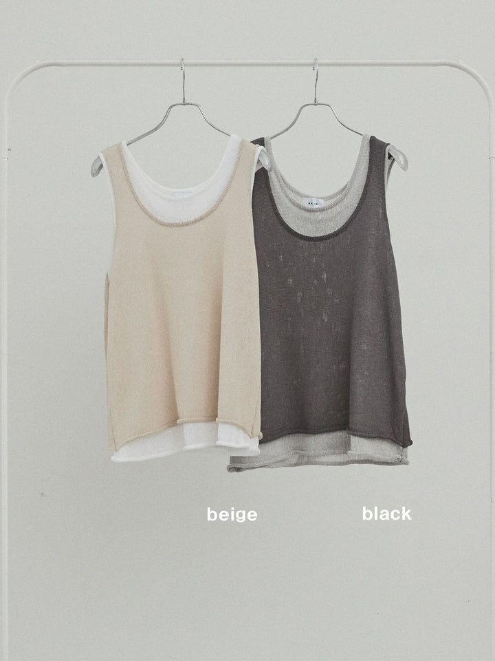 [SET]バイカラーレイヤードニットタンクトップ+ワッシャーサテンレイヤードスカートパンツ(2set)