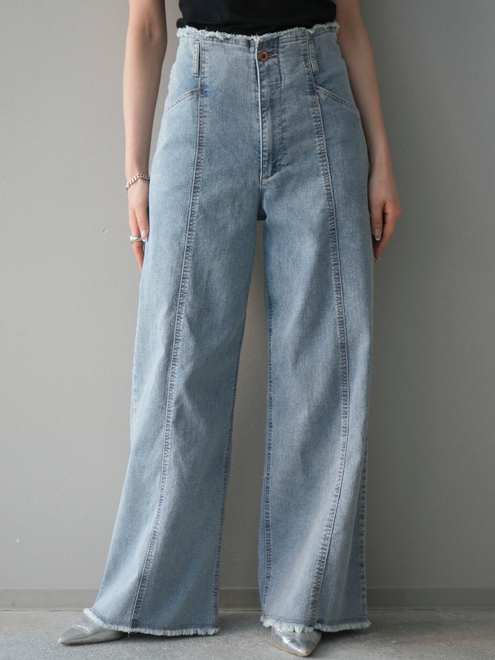 [予約]センターステッチストレッチカットオフデニムパンツ/bleach