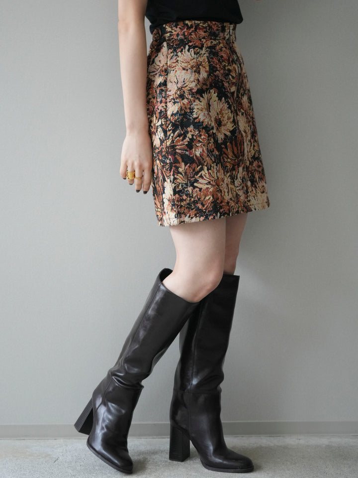 [予約]フロントZIPアソート柄ミニスカート/beigebigflower