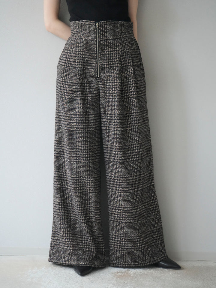 [予約]フロントジップミックスツイードワイドパンツ/brown