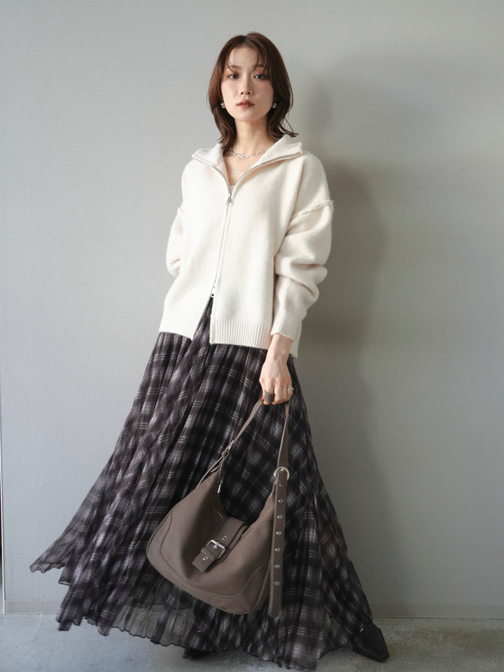 [予約]スタンドネックダブルZIPニットカーディガン/ivory