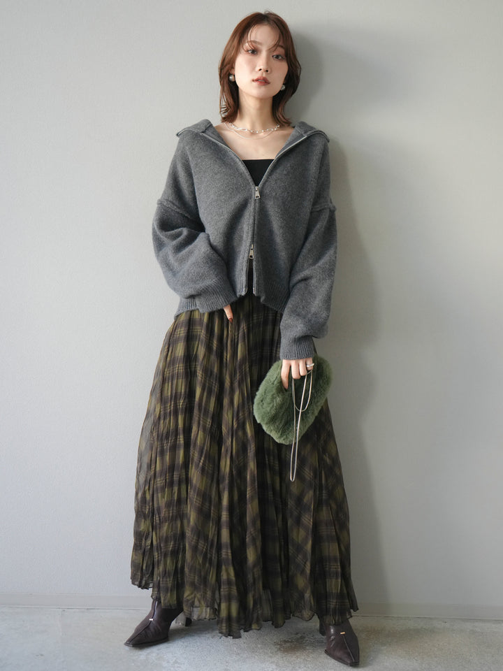 [予約]スタンドネックダブルZIPニットカーディガン/darkgray