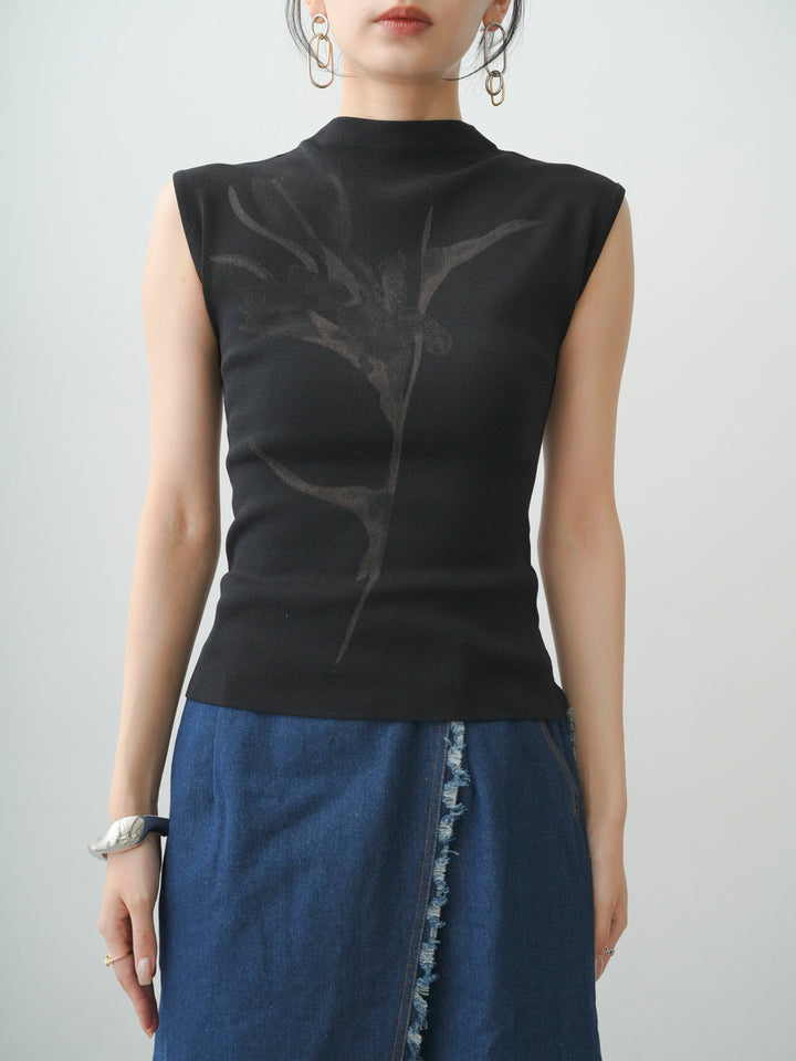 [予約]ビッグフラワーフレンチニットトップス/black
