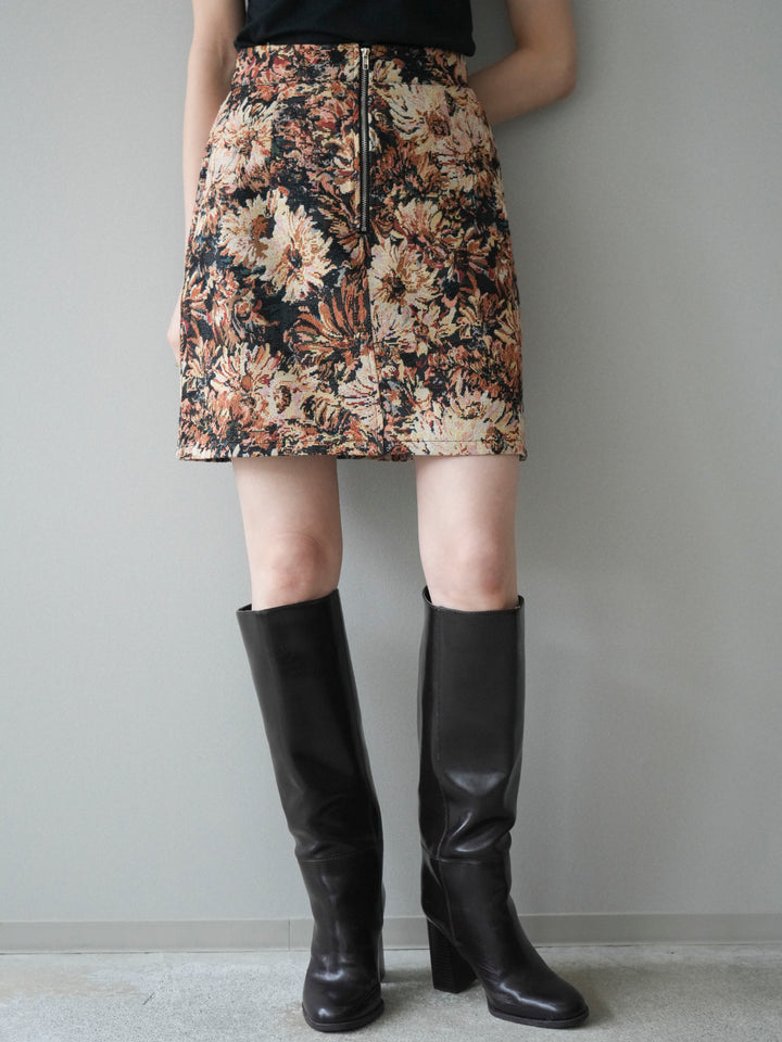 [予約]フロントZIPアソート柄ミニスカート/beigebigflower