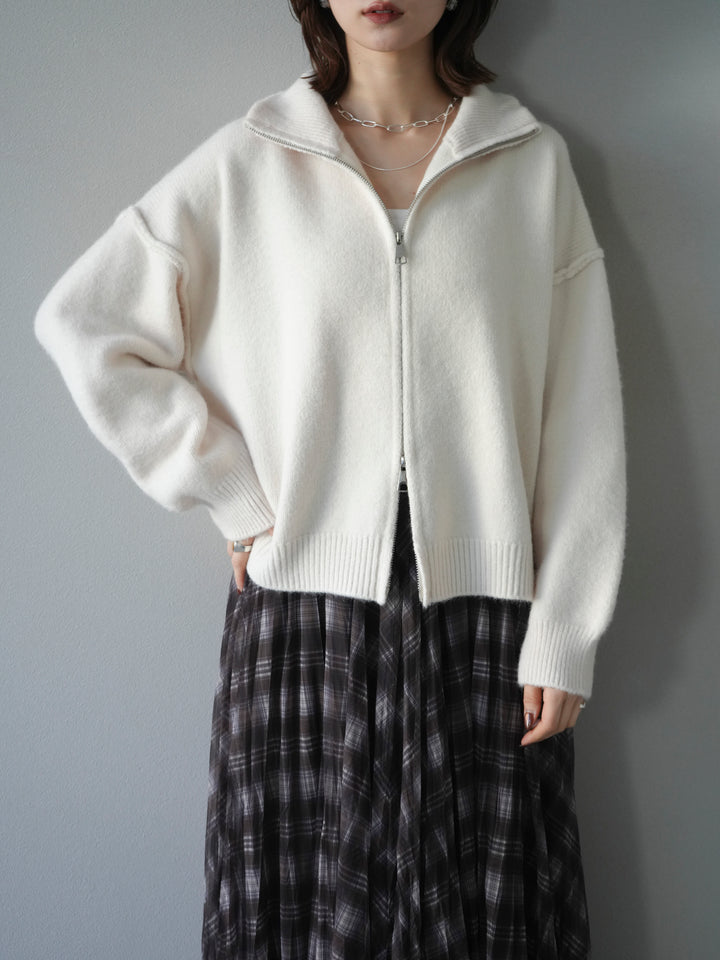 [予約]スタンドネックダブルZIPニットカーディガン/ivory