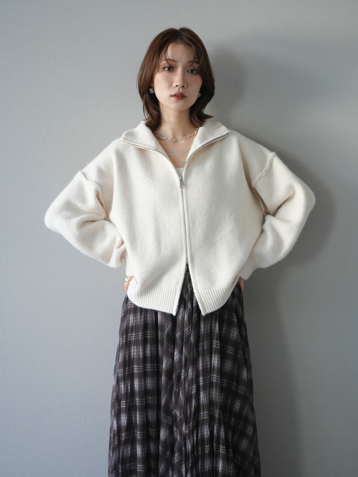 [予約]スタンドネックダブルZIPニットカーディガン/ivory