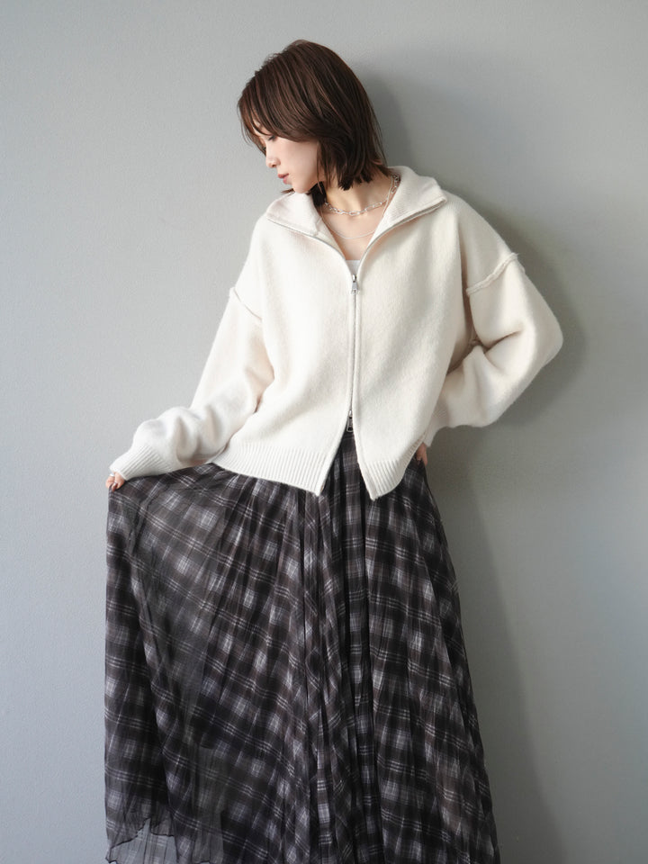 [予約]スタンドネックダブルZIPニットカーディガン/ivory