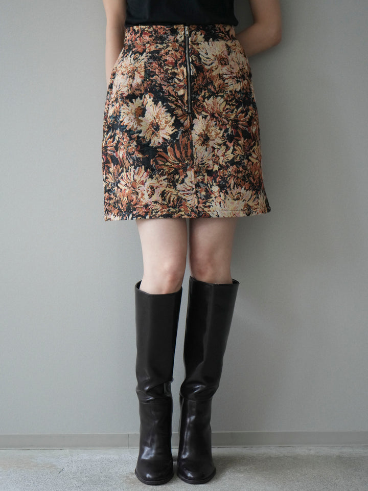 [予約]フロントZIPアソート柄ミニスカート/beigebigflower