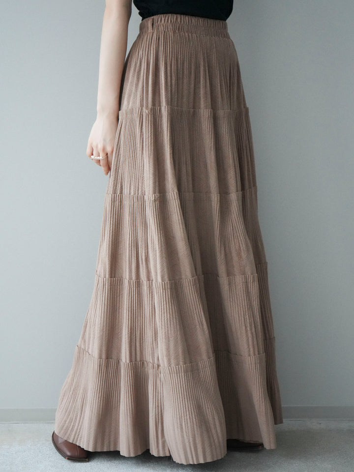 [予約]型押しスエードティアードプリーツスカート/beige