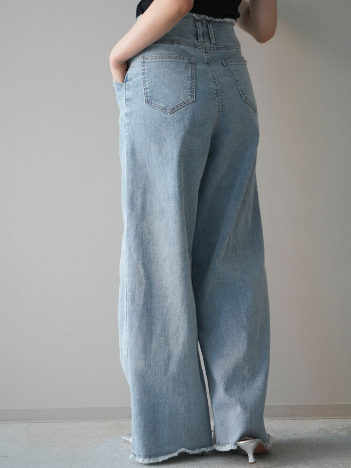 [予約]センターステッチストレッチカットオフデニムパンツ/bleach