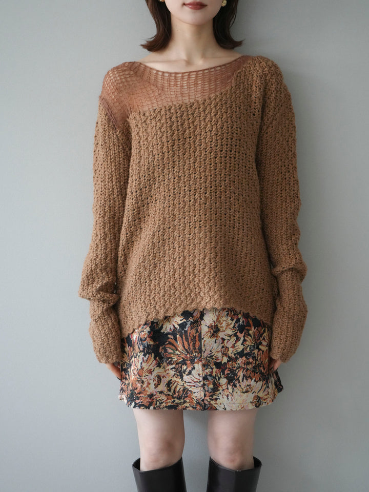 [予約]ダメージデザインニットプルオーバー/camel