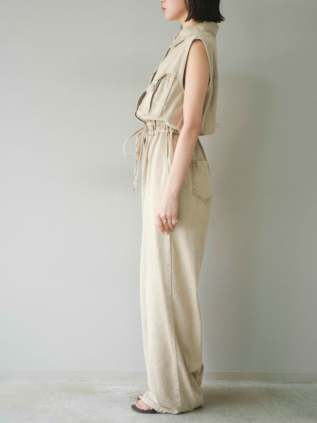 [予約]ポケットデザインデニムオールインワン/キャメル