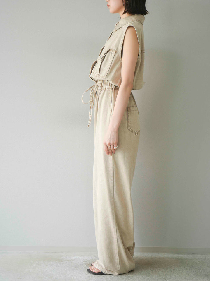 [予約]ポケットデザインデニムオールインワン/キャメル