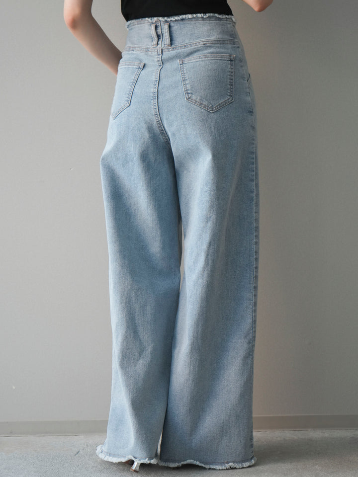 [予約]センターステッチストレッチカットオフデニムパンツ/bleach