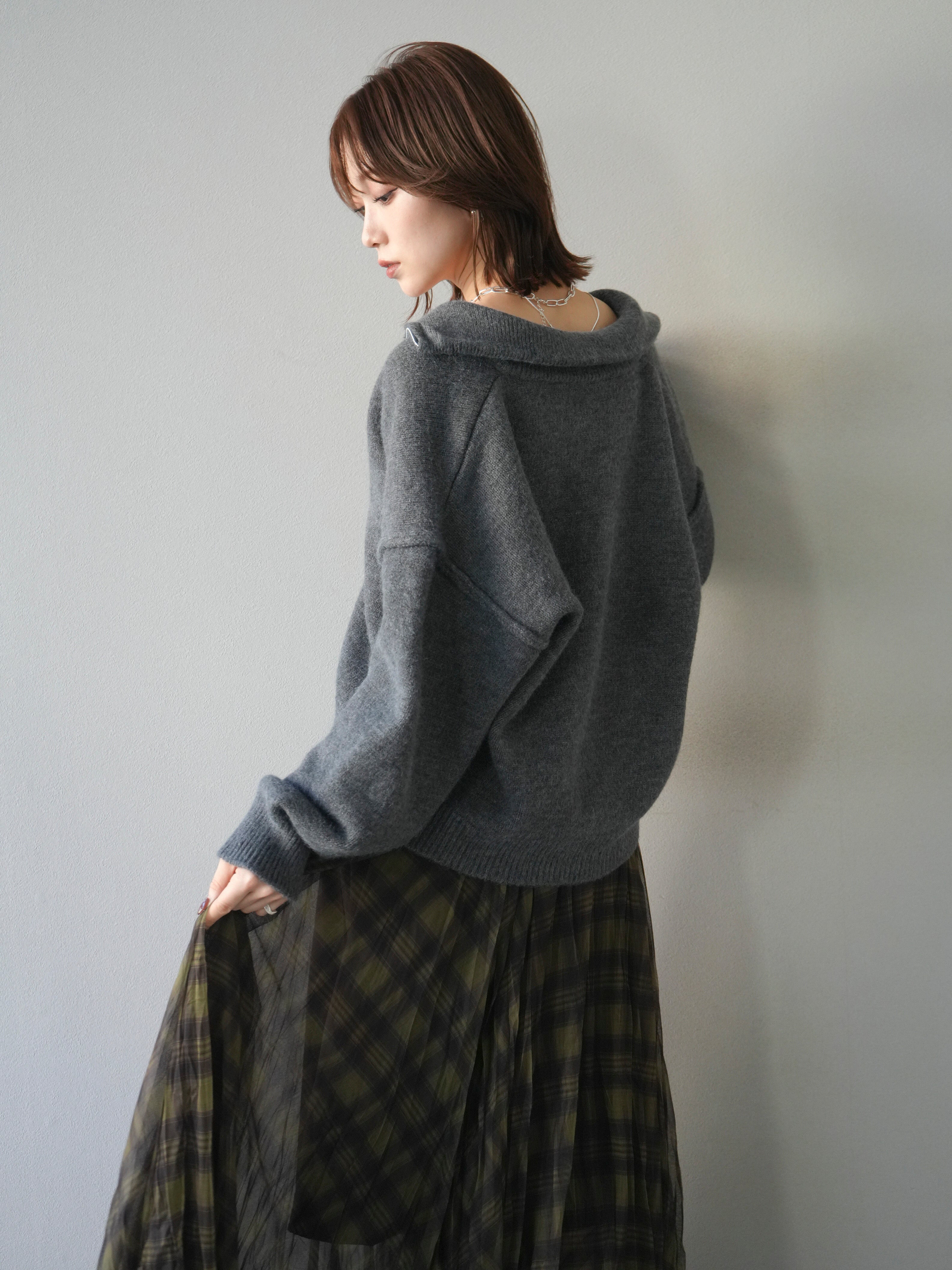 予約]スタンドネックダブルZIPニットカーディガン/darkgray – Lumier