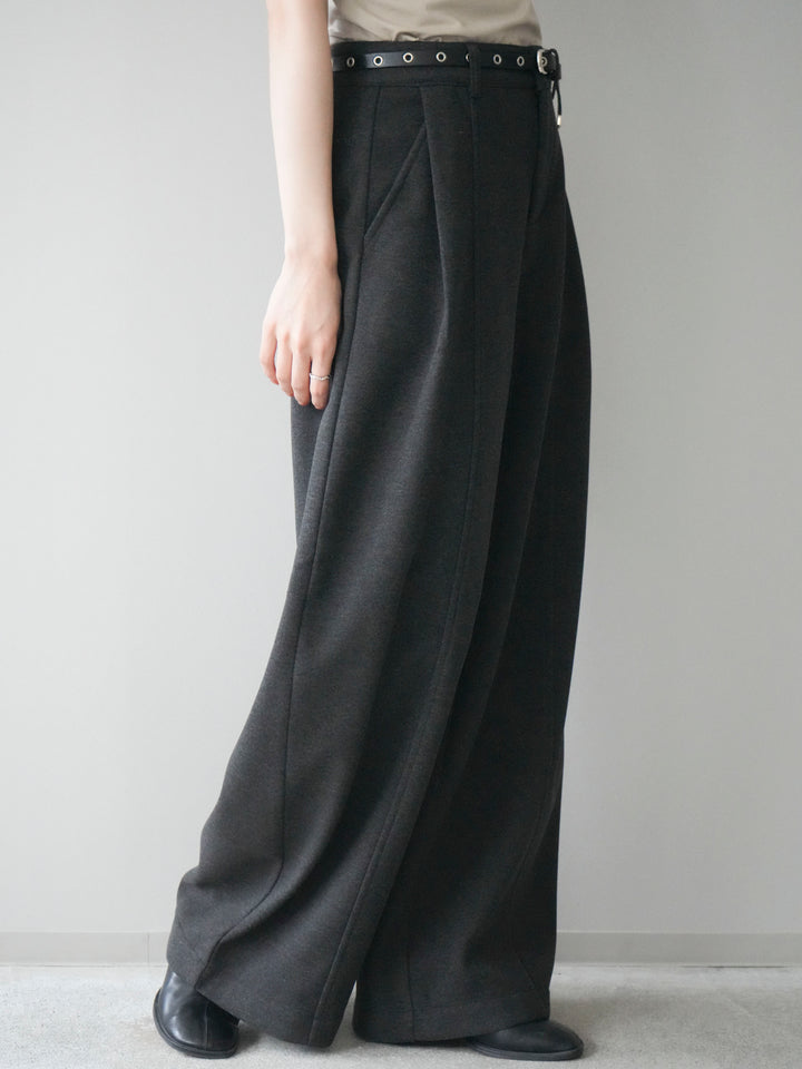 [予約]ベルト付き裏起毛ワイドパンツ/charcoal