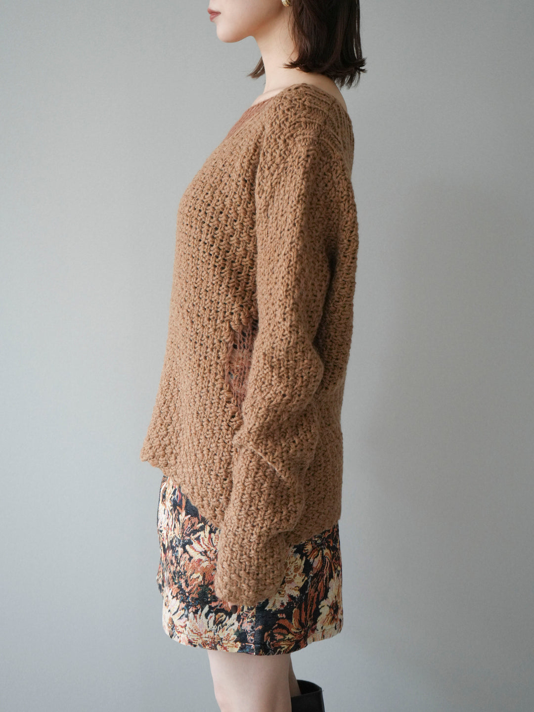 [予約]ダメージデザインニットプルオーバー/camel