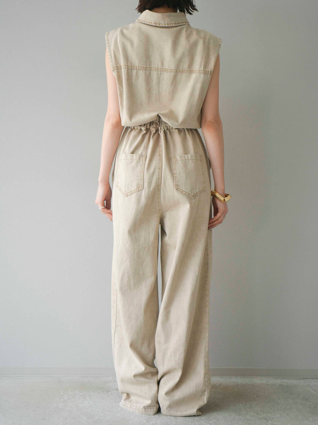 [予約]ポケットデザインデニムオールインワン/キャメル