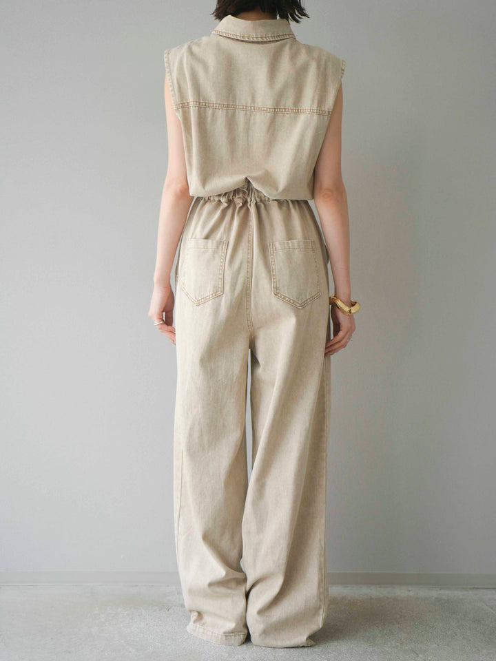 [予約]ポケットデザインデニムオールインワン/キャメル