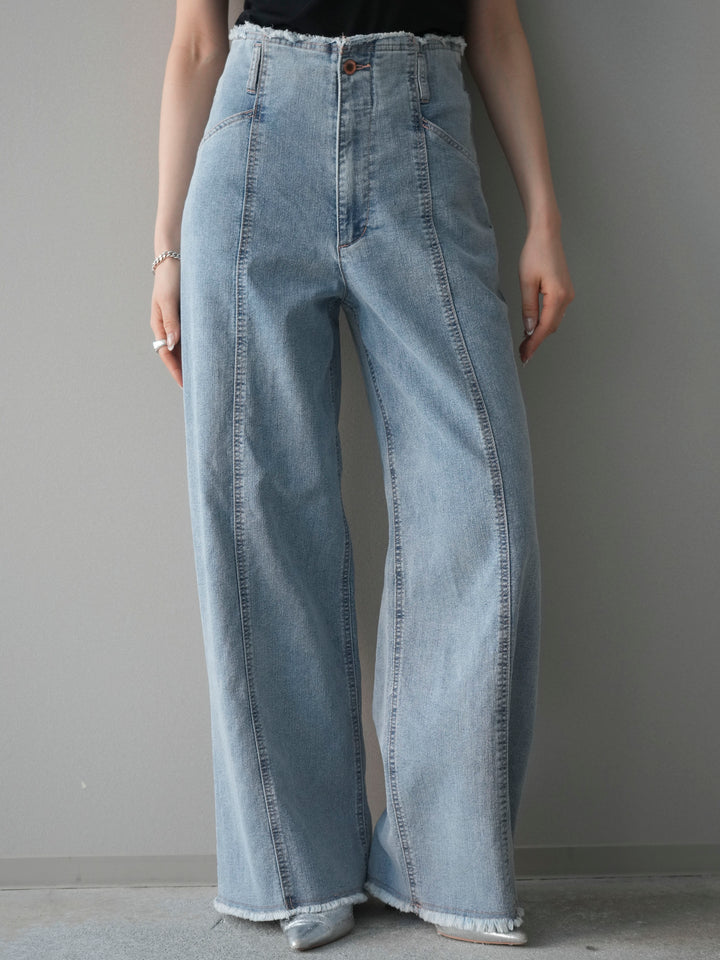 [予約]センターステッチストレッチカットオフデニムパンツ/bleach